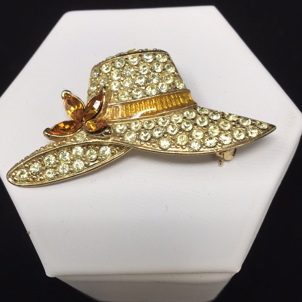 Monet Rhinestone Hat Pin Brooch With Flower 22$